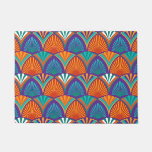 Geometric bright pattern with palm leaves, flowers doormat