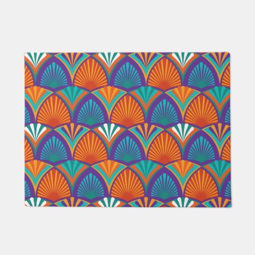 Geometric bright pattern with palm leaves flowers doormat