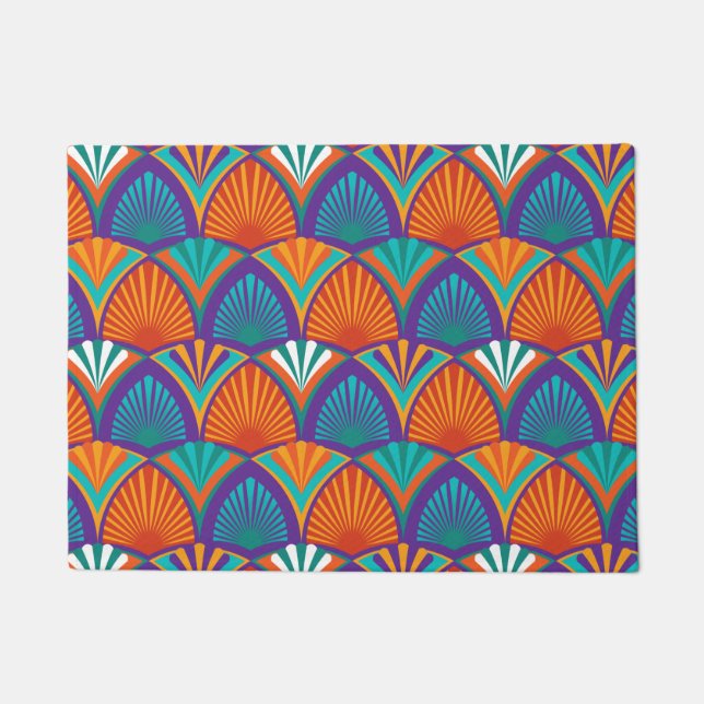 Geometric bright pattern with palm leaves, flowers doormat (Front)