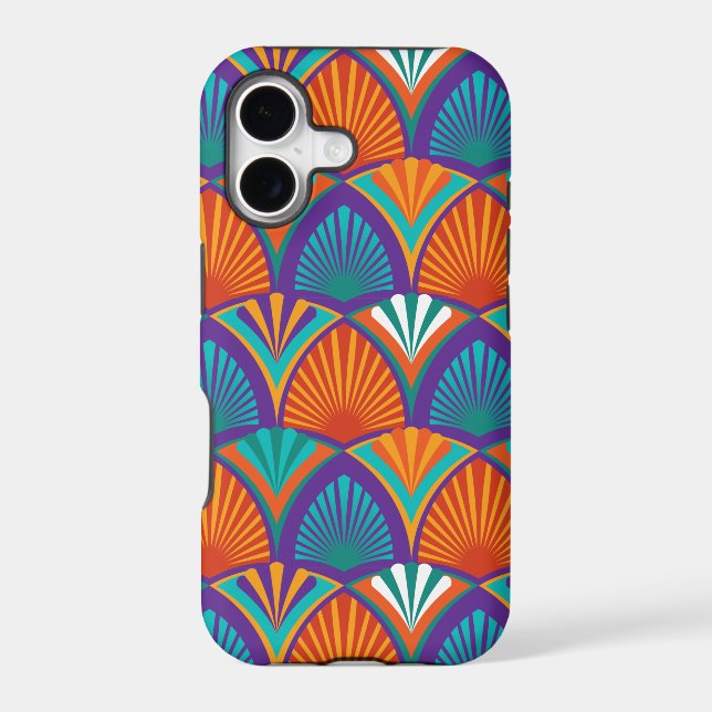 Geometric bright pattern with palm leaves, flowers iphone case (Back)