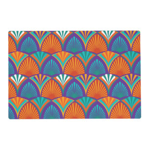 Geometric bright pattern with palm leaves, flowers placemat