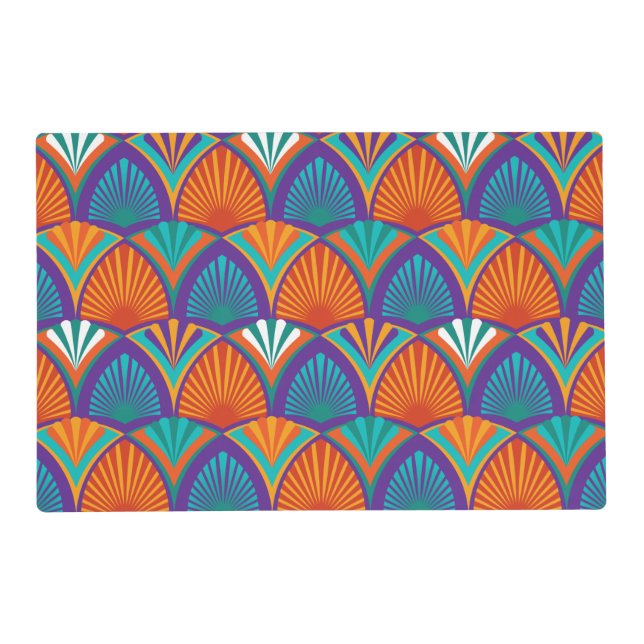 Geometric bright pattern with palm leaves, flowers placemat (Front)