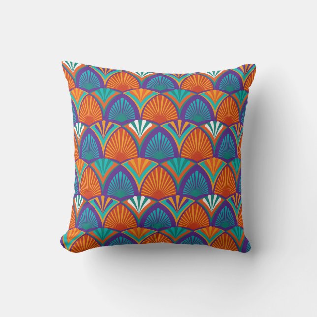 Geometric bright pattern with palm leaves, flowers throw pillow (Front)