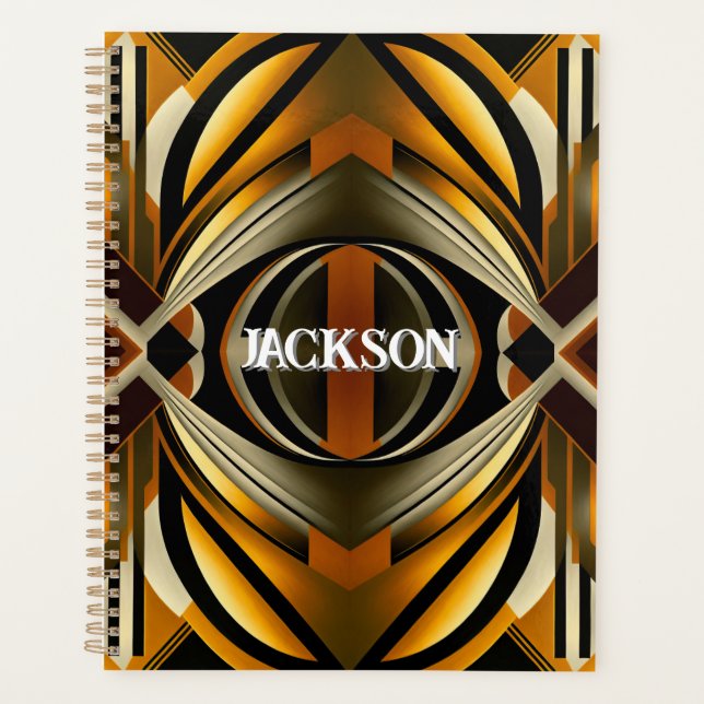 Geometric Brown and Gold Geometric Pattern Planner (Front)