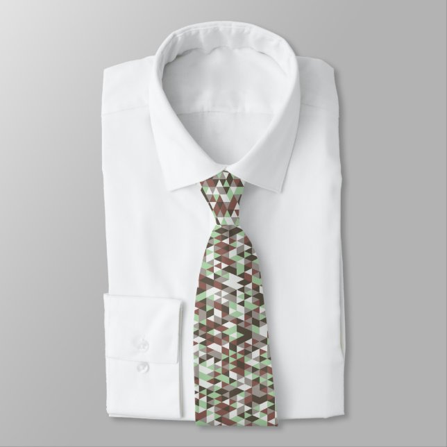 Geometric Brown and Mint Neck Tie (Tied)