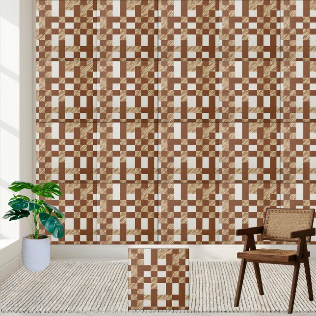 Geometric Brown and White Checkered Tile Pattern (Geometric Brown and White Checkered Tile Pattern)