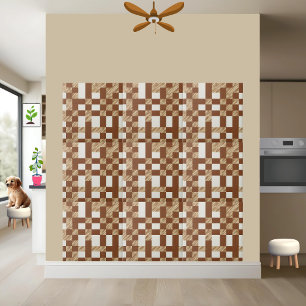 Geometric Brown and White Checkered Tile Pattern