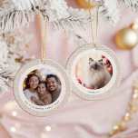 Geometric Brown and White Scandinavian 2 Photos Ceramic Ornament