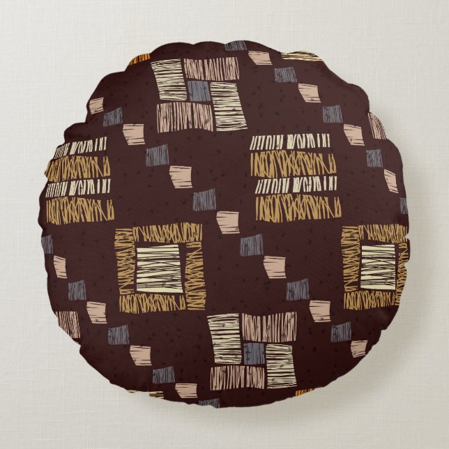 Geometric Brown Ethnic Tribal Background Round Pillow (Front)