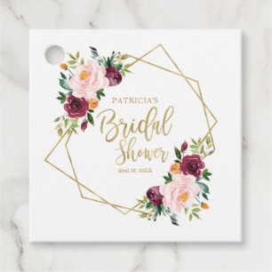 Geometric Burgundy Blush Floral Bridal Shower Favor Tags