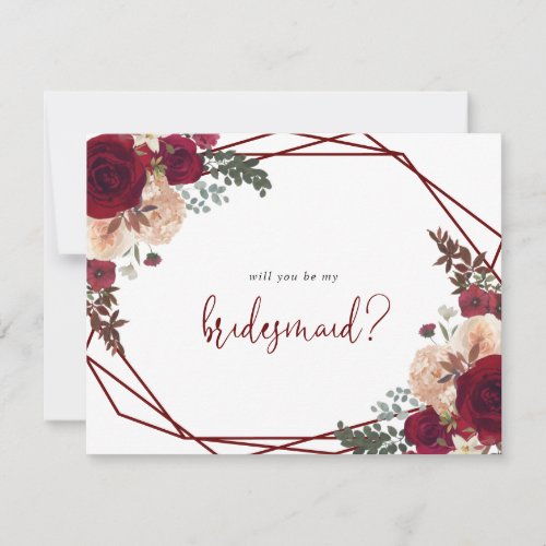 Geometric Burgundy Bridesmaid Proposal Note Card