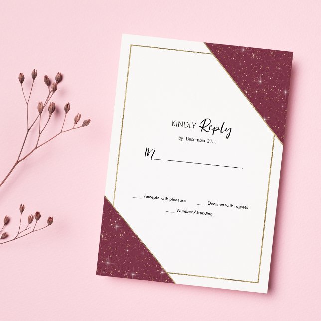 Geometric burgundy gold sparkle glitter RSVP Invitation (Geometric burgundy gold sparkle glitter RSVP)