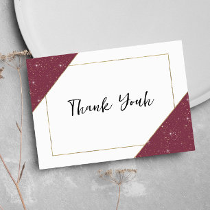 Geometric burgundy gold sparkle glitter Thank You Enclosure Card