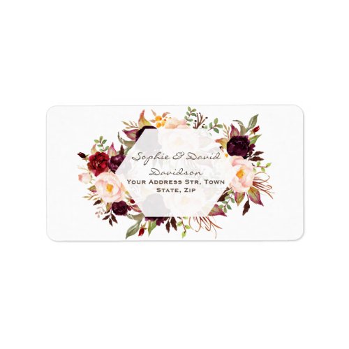 Geometric Burgundy Marsala Floral Wedding Label