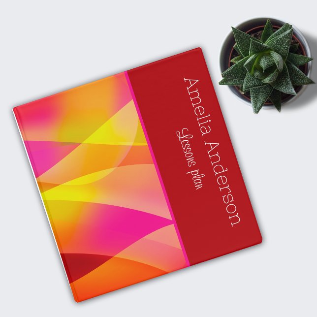 Geometric burgundy Teacher Planner with name 3 Ring Binder (Creator Uploaded)