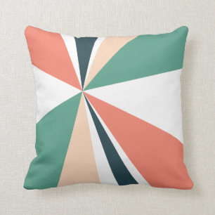 Geometric Burst Triangle Art Coral Teal Navy Throw Pillow