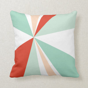 Geometric Burst Triangle Art Red Peach Seafoam Throw Pillow