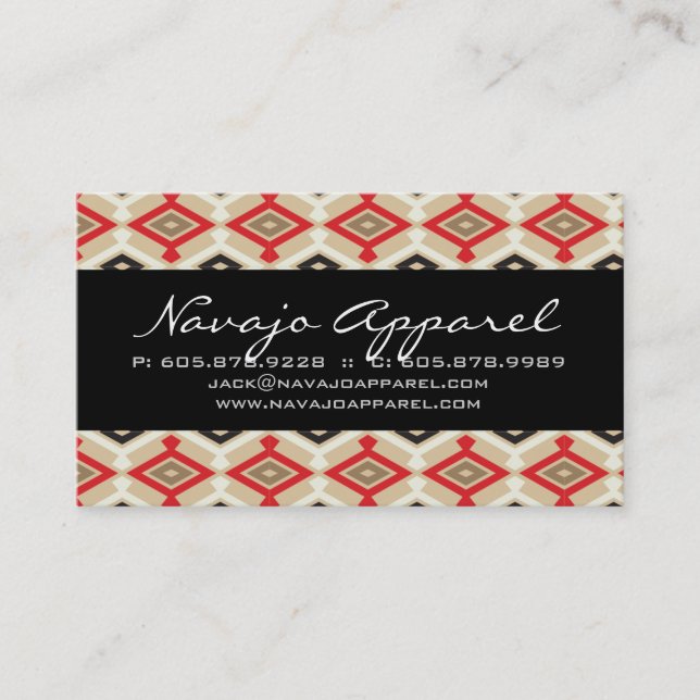 Geometric Business Card Aztec Pattern Red (Front)