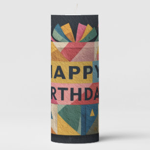 Geometric Cake Vibrant Abstract Birthday Design Pillar Candle