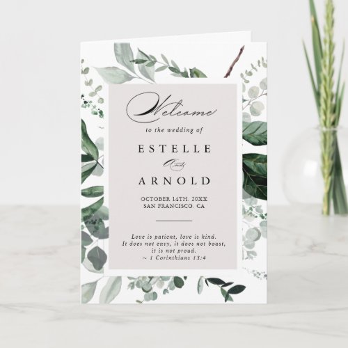 Geometric Calligraphy Green Folded Wedding Program