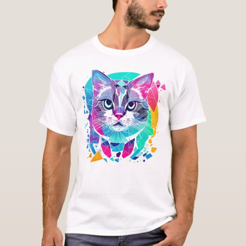 geometric cat abstract cat cats colorful geometric T_Shirt
