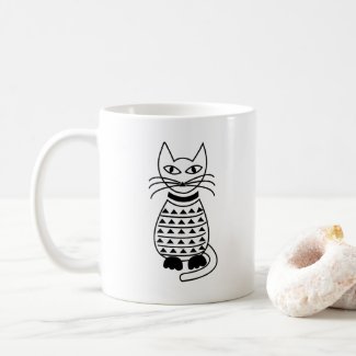 Geometric Cat Black and White 