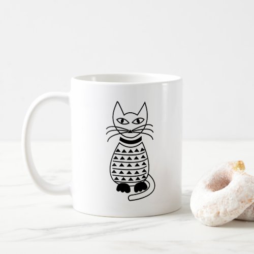 Geometric Cat Black and White  Coffee Mug