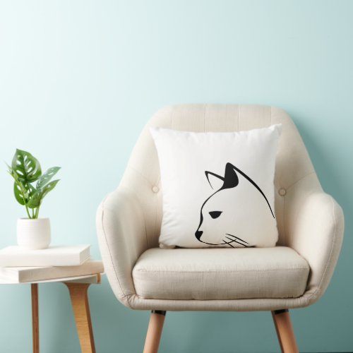 Geometric Cat Black and White Pattern Throw Pillow