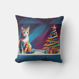 Geometric Cat Christmas Pillow