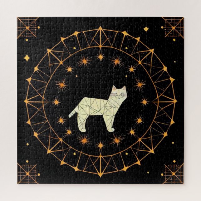 Geometric Cat Gift With Gold Stars For Puzzle Fans (Vertical)