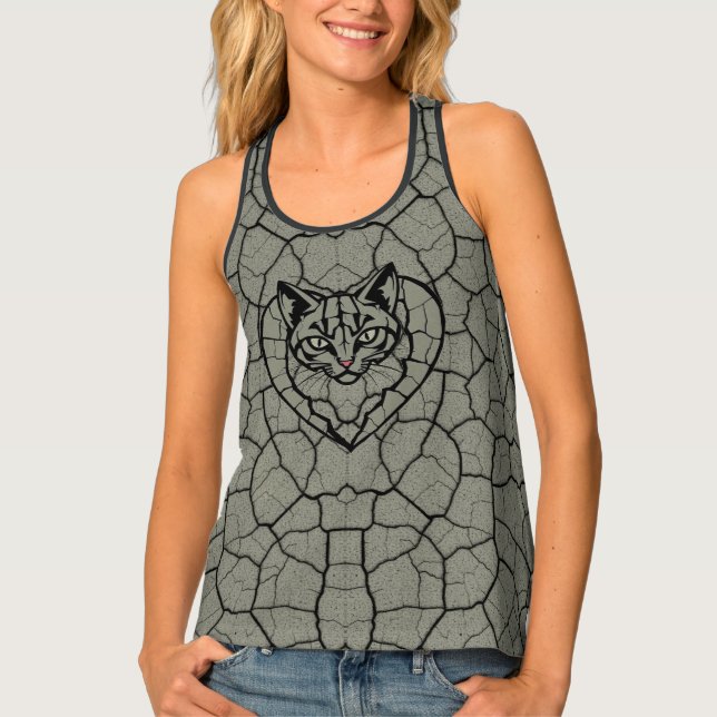 Geometric Cat Heart Mosaic Pattern  Tank Top (Front)