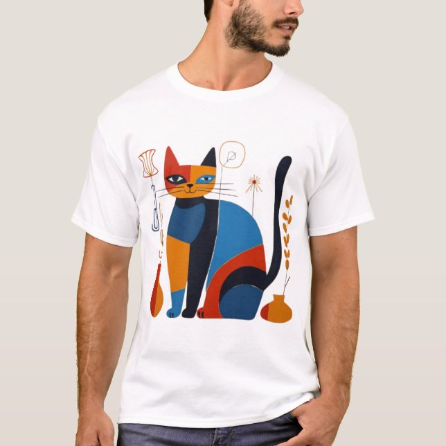 Geometric Cat T-Shirt – Stylish Artistic Design fo (Front)