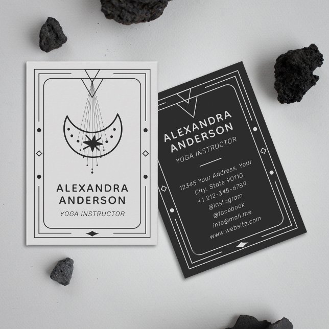 Geometric Celestial Crescent Moon Yoga Instructor  Business Card (Geometric Celestial Crescent Moon Yoga Instructor Business Card)