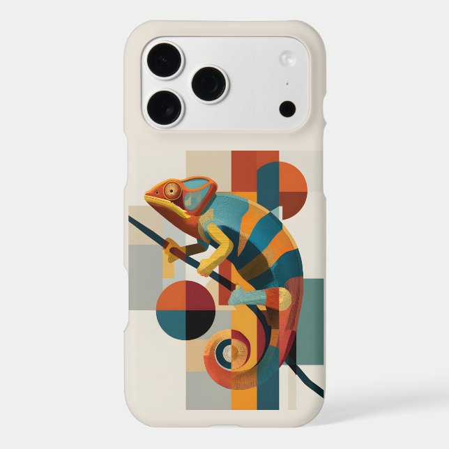 Geometric Chameleon Art Modern Wildlife iPhone Case (Back)