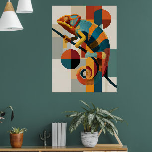 Geometric Chameleon: Bauhaus Style Modern Abstract Poster