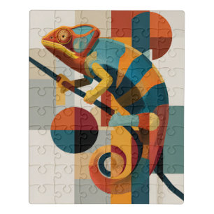 Geometric Chameleon Modern Art Jigsaw Puzzle