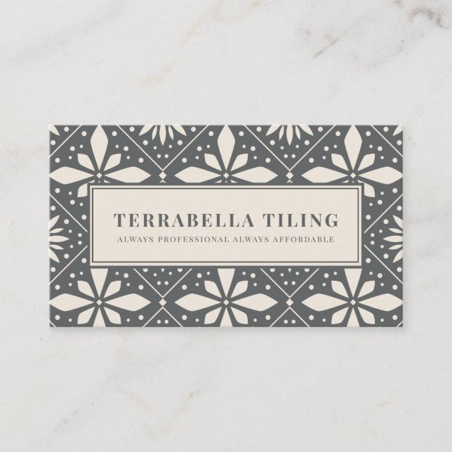 Geometric Charcoal Gray Black White Tiling Tiler Business Card (Front)