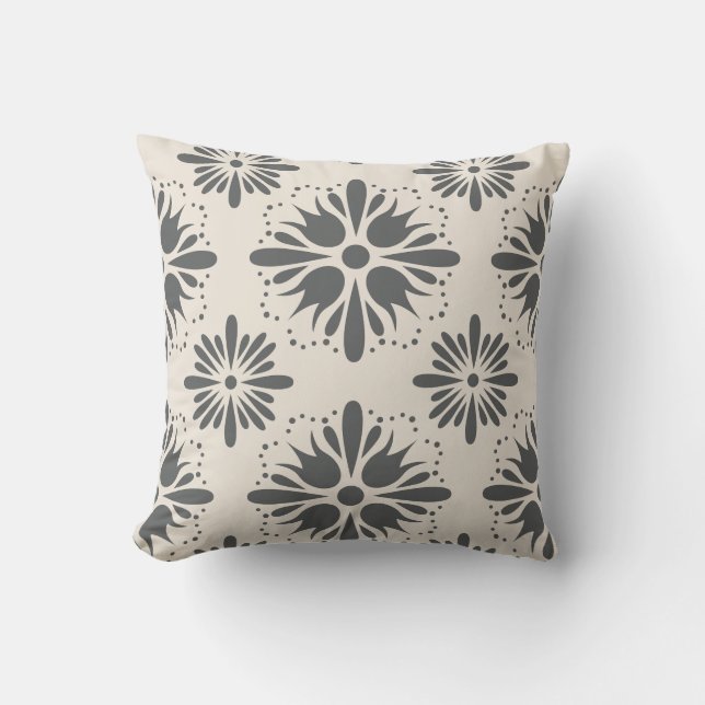 Geometric Charcoal Gray Cream Sherpa Blanket Throw Pillow (Front)