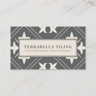 Geometric Charcoal Gray Cream Tiling Tiler Busines Business Card