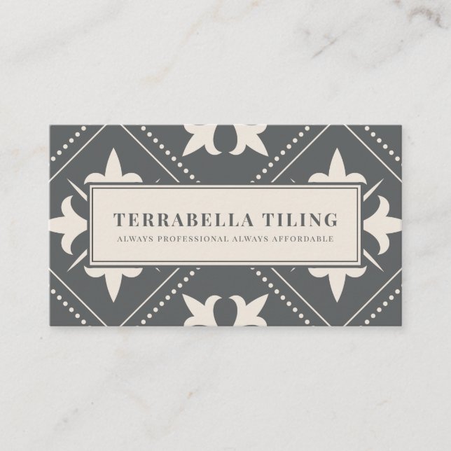 Geometric Charcoal Gray Cream Tiling Tiler Busines Business Card (Front)