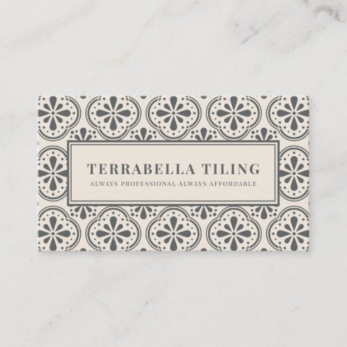 Geometric Charcoal Gray Cream Tiling Tiler Busines Business Card