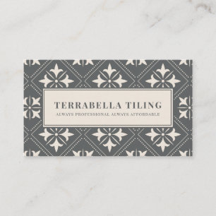 Geometric Charcoal Gray Cream Tiling Tiler Busines Business Card