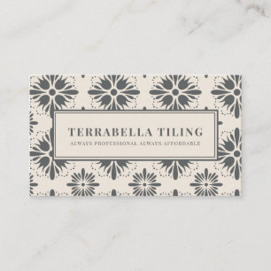 Geometric Charcoal Gray Cream Tiling Tiler Business Card