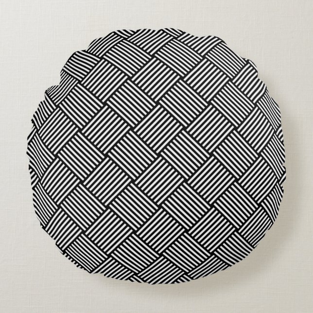 Geometric checked texture round pillow (Front)