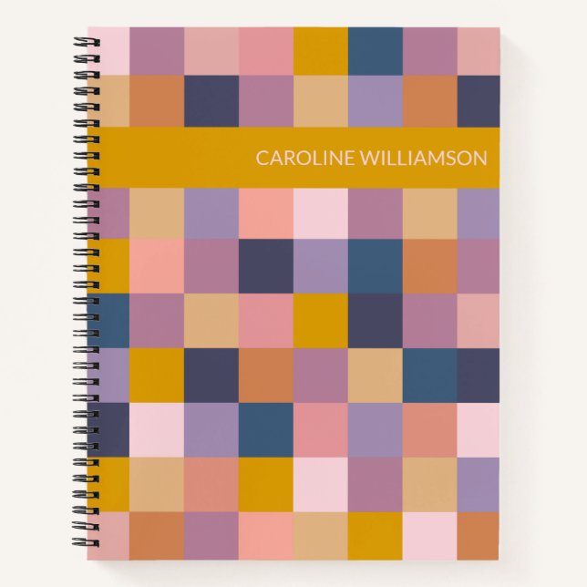 Geometric Checkerboard in Purple Personalized  Notebook (Front)