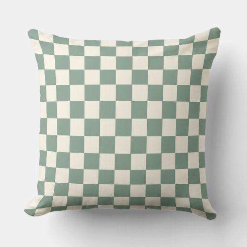 Geometric Checkerboard Pattern sage green ivory Throw Pillow