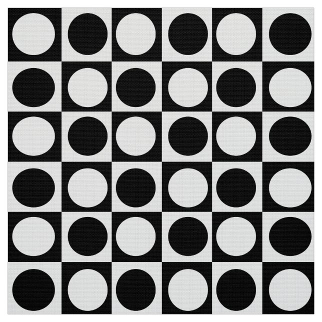 Geometric Checkered Black And White Dots  Fabric (Swatch)