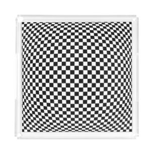 Geometric Checkered Illusion: Vintage Artistry. Acrylic Tray
