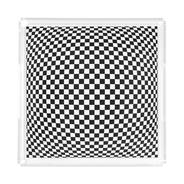 Geometric Checkered Illusion: Vintage Artistry. Acrylic Tray (Front)