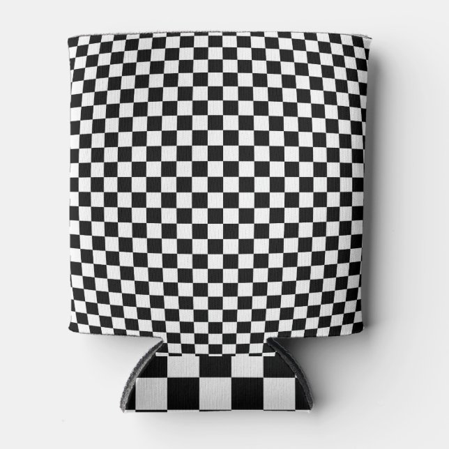 Geometric Checkered Illusion: Vintage Artistry. Can Cooler (Front)